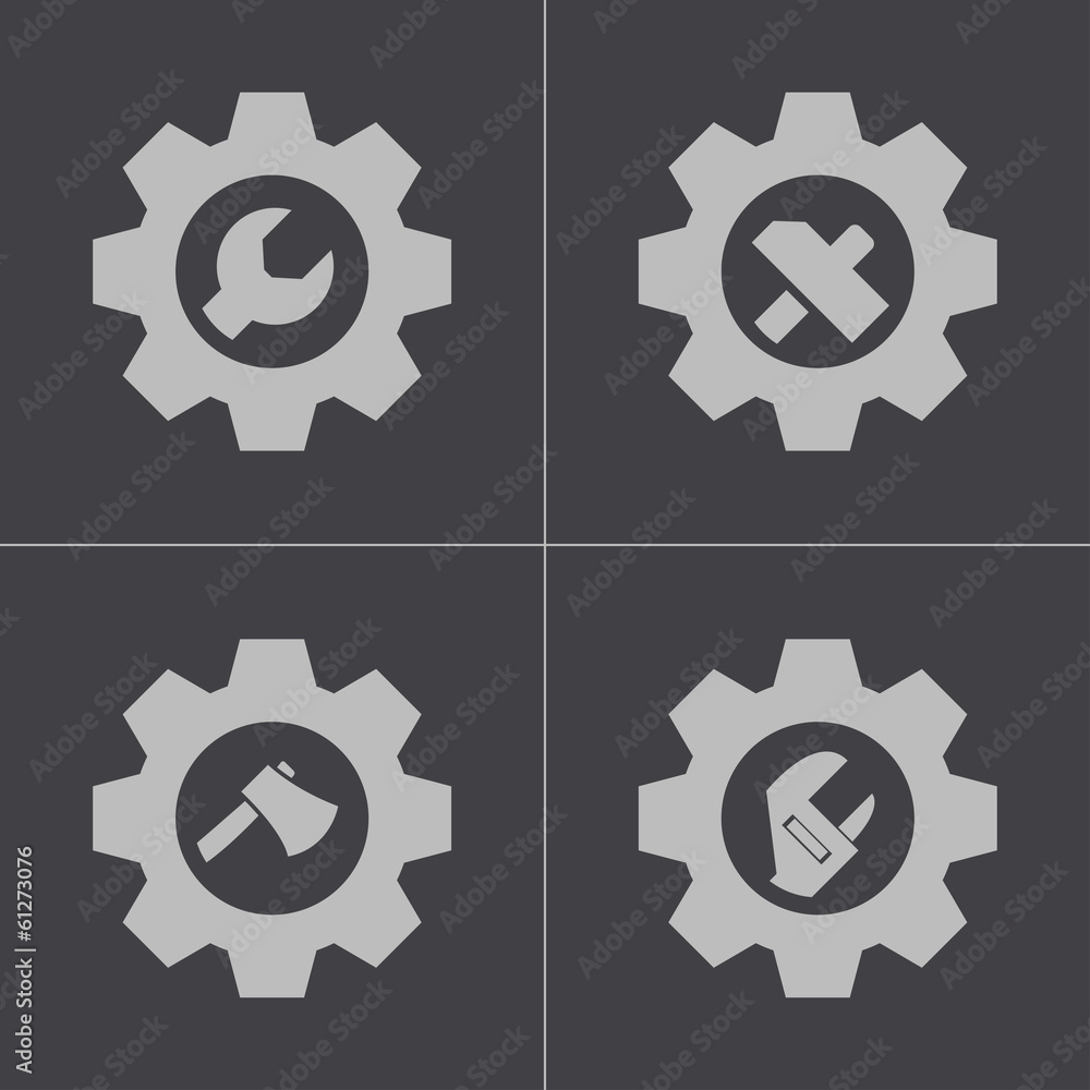 Vector black tools in gear icons set Vector black tools in gear icons set