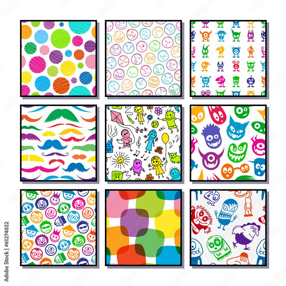 Set of bright colorful seamless patterns.