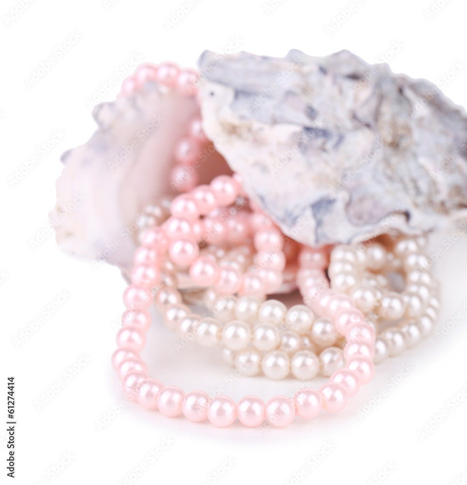 Shell with pearls, isolated on white Shell with pearls, isolated on white