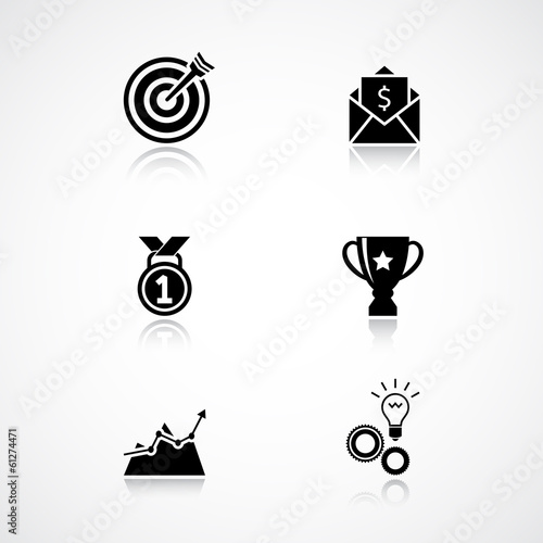 Goal achievement icons set