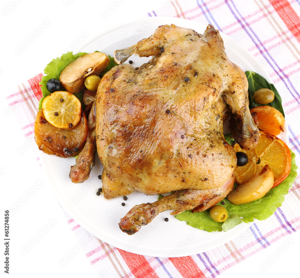 Composition with Whole roasted chicken with vegetables, color Composition with Whole roasted chicken with vegetables, color