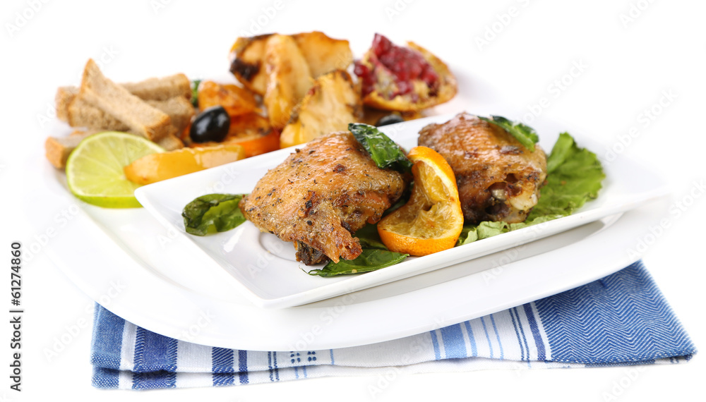 Homemade fried chicken drumsticks with vegetables Homemade fried chicken drumsticks with vegetables