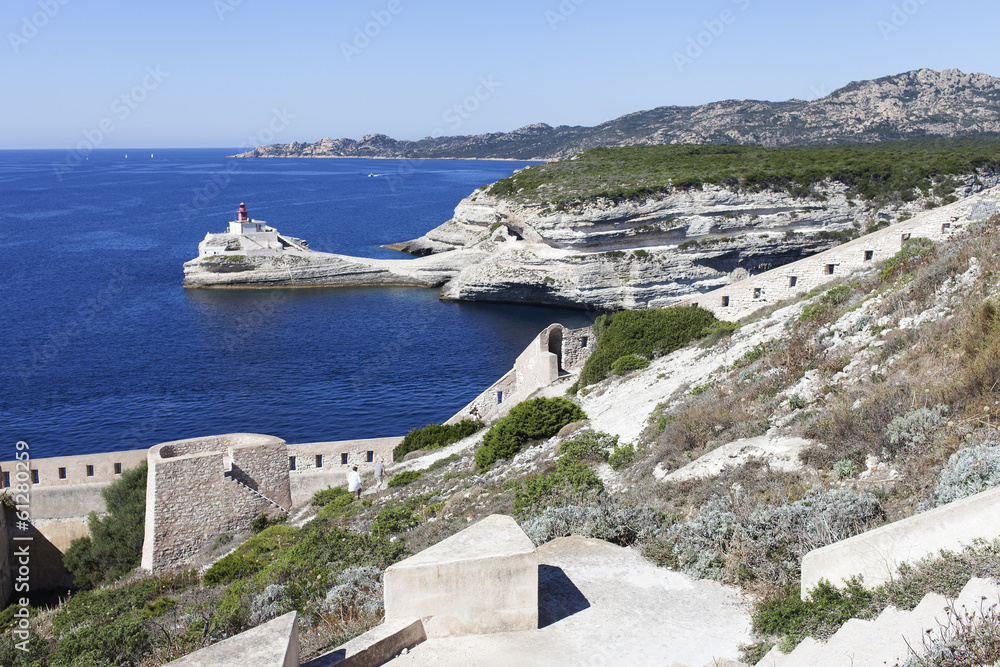 Entrance of Bonifacio, harbor, Corsica, France.