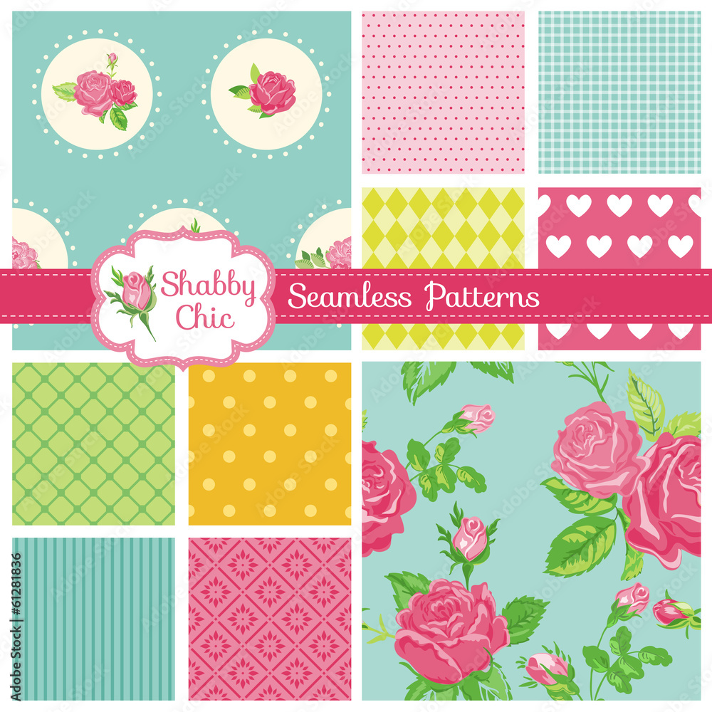 Set of Seamless Patterns and Backgrounds - Floral Shabby Chic