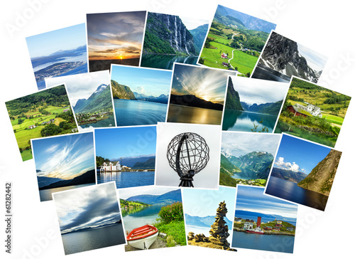Collage Norway natural summer landscapes and landmarks.