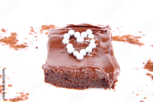 Brownie with chocolate and heart shape decoration