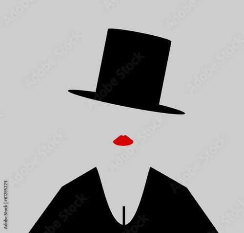 woman wearing top hat and red lipstick