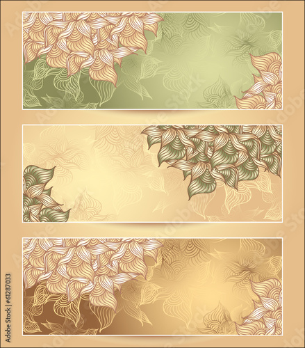Set Abstract floral banners with flowers shells seaweed
