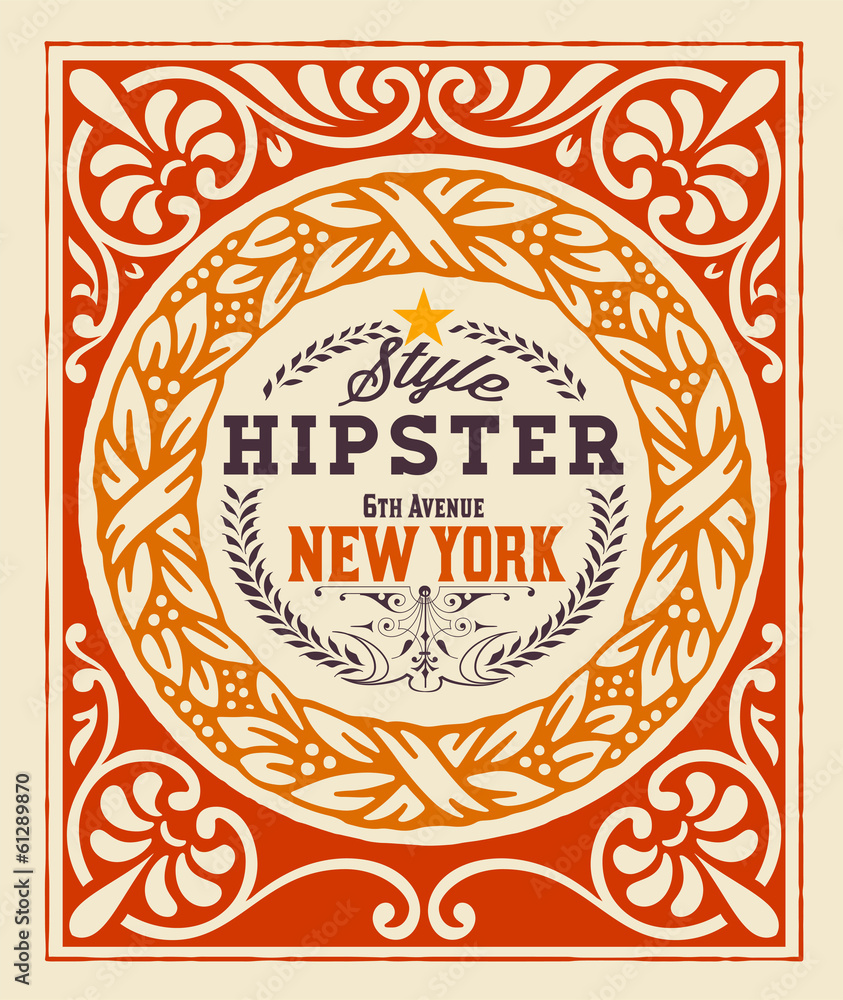 Baroque ornaments and floral details, Hipster card. Baroque ornaments and floral details, Hipster card.