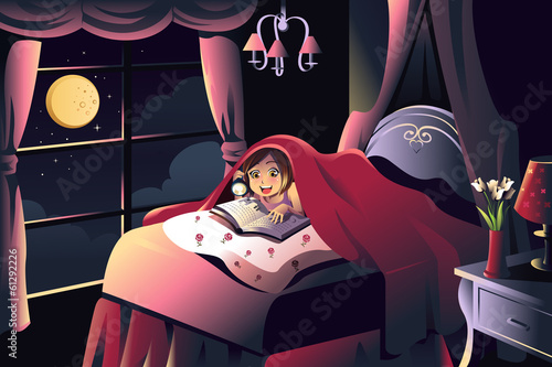 Girl reading a book in the bedroom