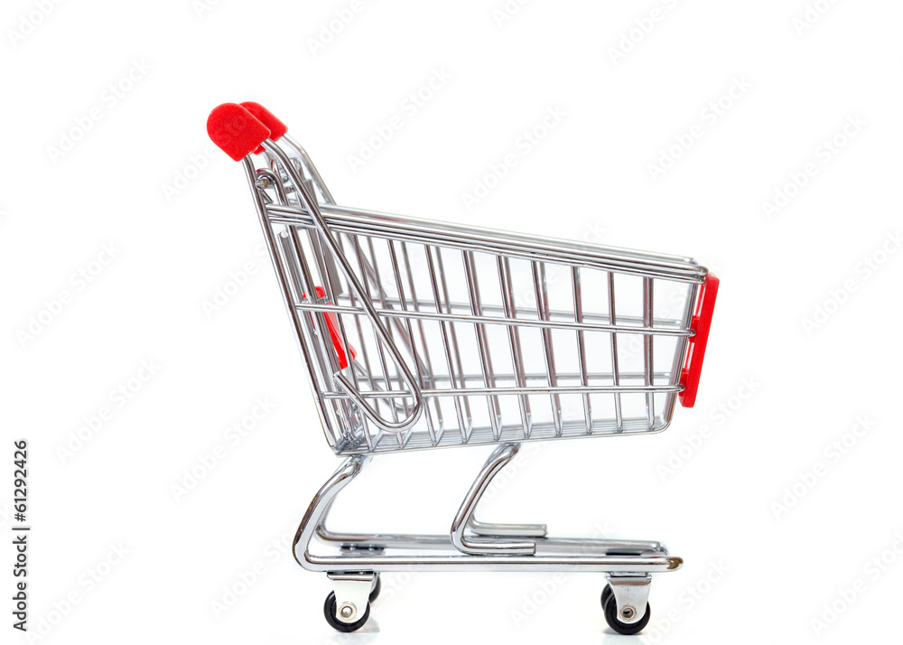 Empty shopping cart isolated against white background