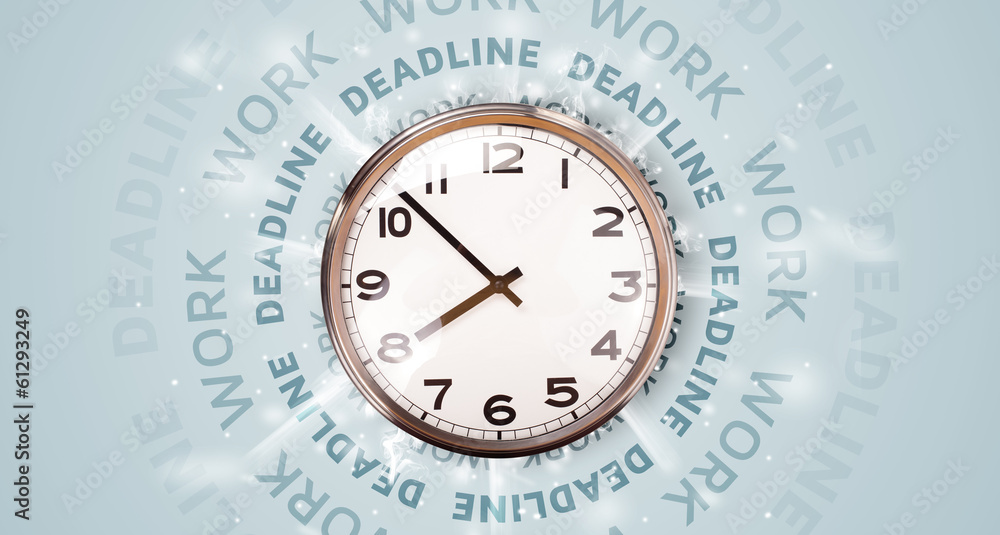 Naklejka premium Clocks with work and deadline round writing