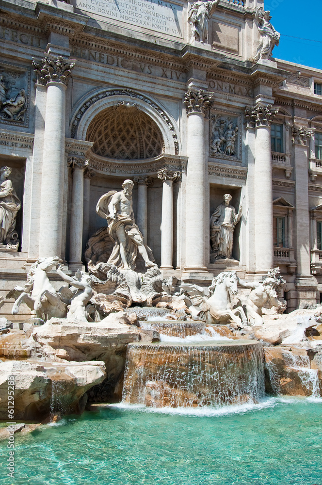 Detail of the Trevi Fountain in Rome, Italy.