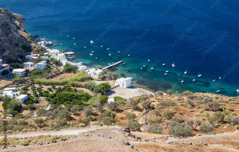 View of Klima fishing village, Milos island, Cyclades, Greece
