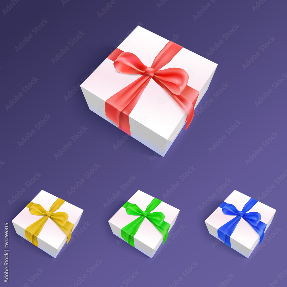 Gift boxes with ribbons and bows in different colors Gift boxes with ribbons and bows in different colors