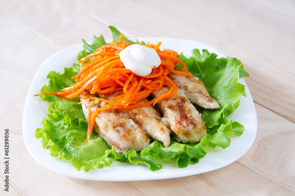 Grilled chicken on salad