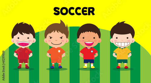 Character design with soccer players, cartoon set