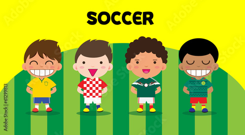 Character design with soccer players, cartoon set