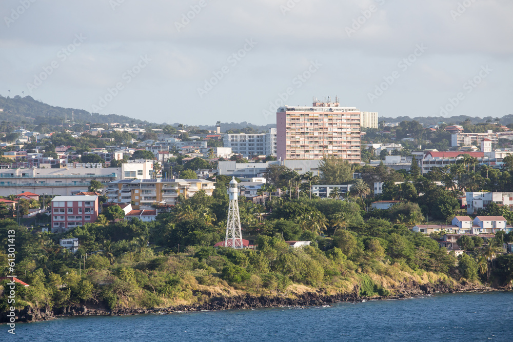 Buildings and Lighthouse on Coast of Martinique