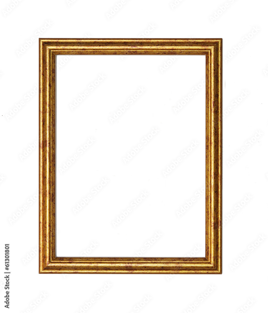 Obraz premium Empty vintage gold picture frame isolated on white background, ornate antique border mockup