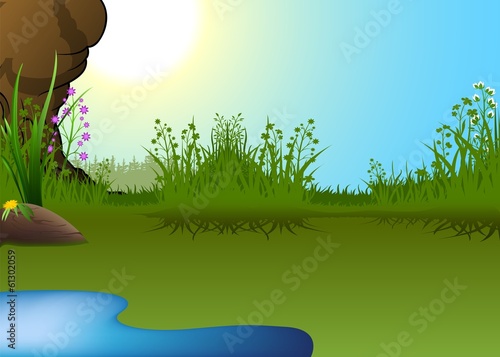 Cartoon Landscape and Littl...