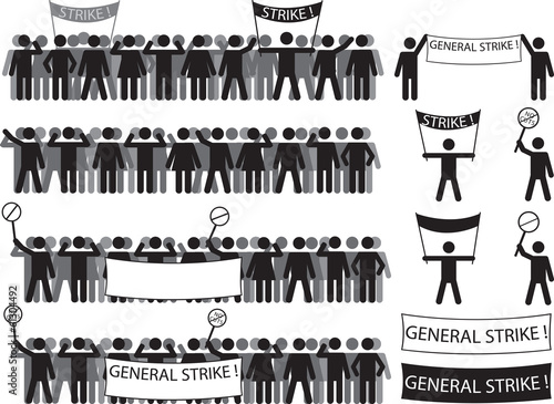 Crowds and protestant people set illustrated on white