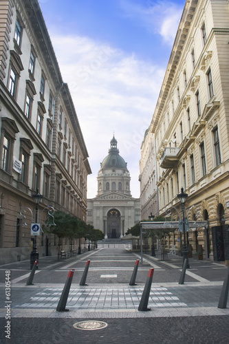 Photography street in front of St. Stephen's Cathedral in Budapest, Hungary