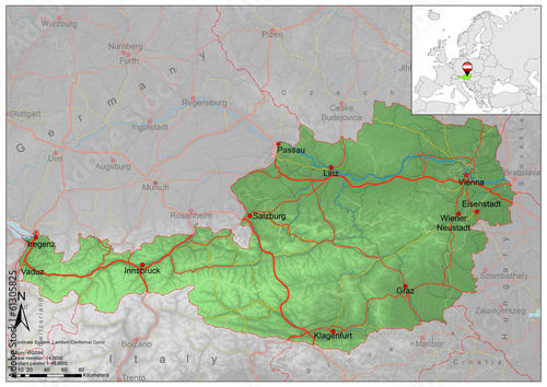 Austria road relief map