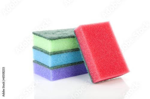 Pile of colorful sponge scourer over white background