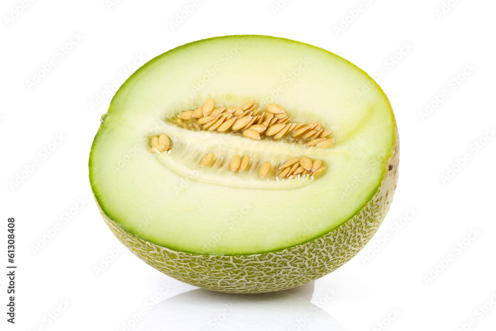 fresh yellow melon in half over white background fresh yellow melon in half over white background
