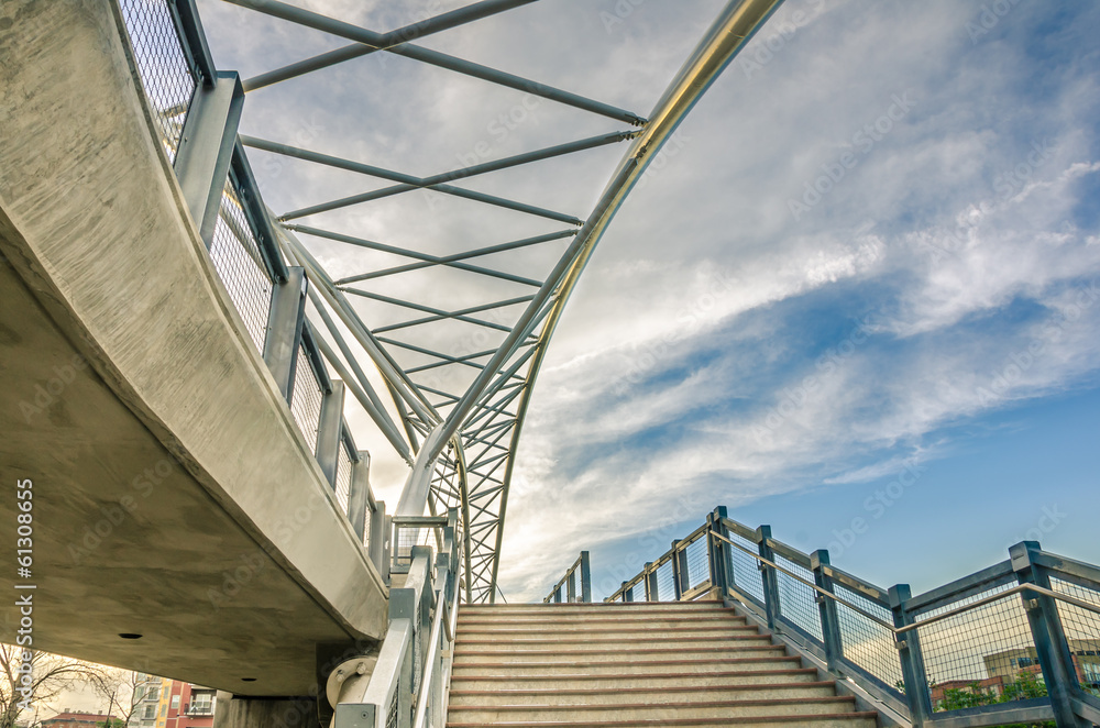 Flight of Stairs to a Modern Pedestrian Bridge Flight of Stairs to a Modern Pedestrian Bridge