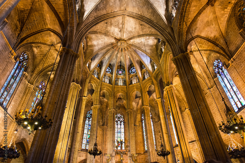 Interior of Cathedral of Holy Cross and Saint Eulalia. Barcelona