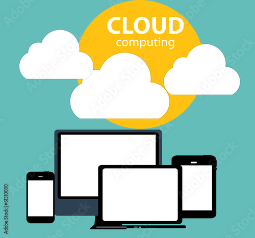 Cloud Computing Concept on Different Electronic Devices. Vector