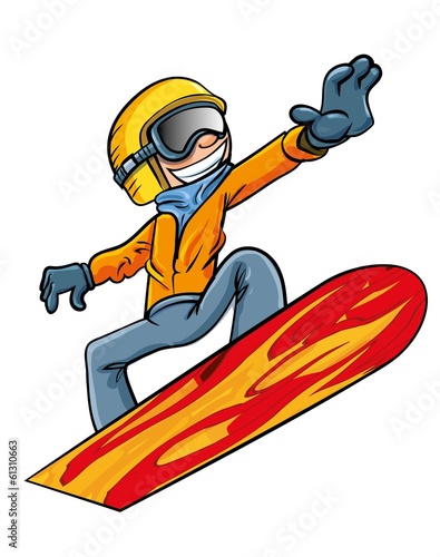 Cartoon snowboarder flying through the air