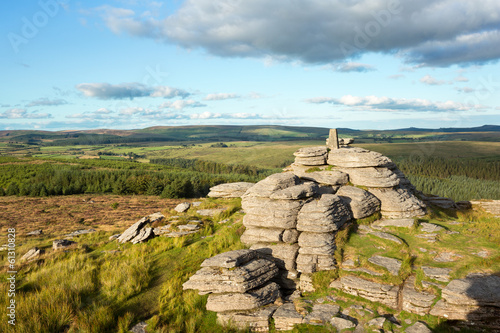Bellever Tor in summer Dartmoor Devon Uk