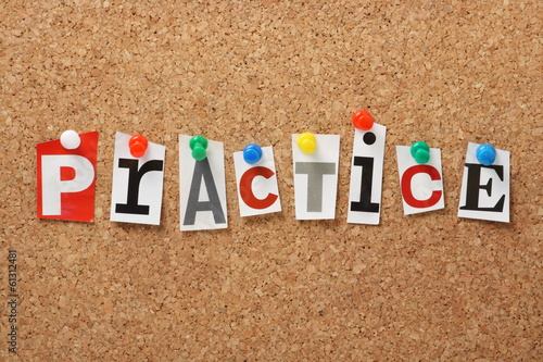 The word Practice on a Cork Notice Board photo