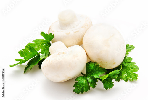 Champignon mushroom white agaricus witn parsley