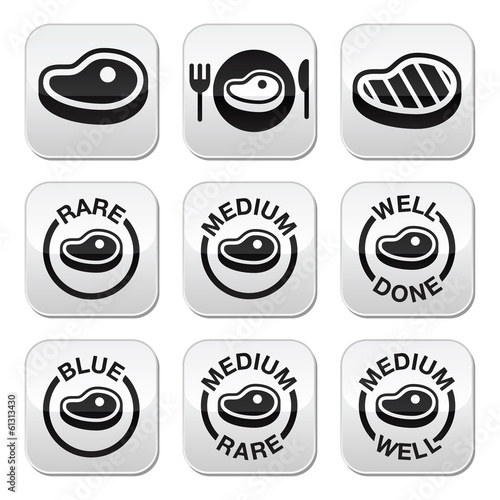 Steak - medium, rare, well done, grilled buttons set