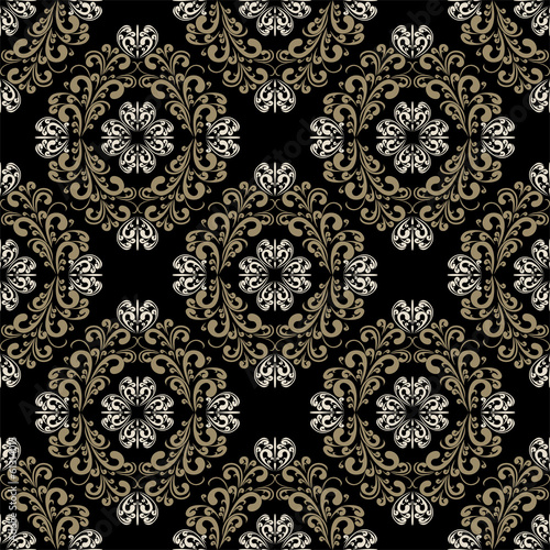 Seamless damask classic Wallpaper on the black Background.
