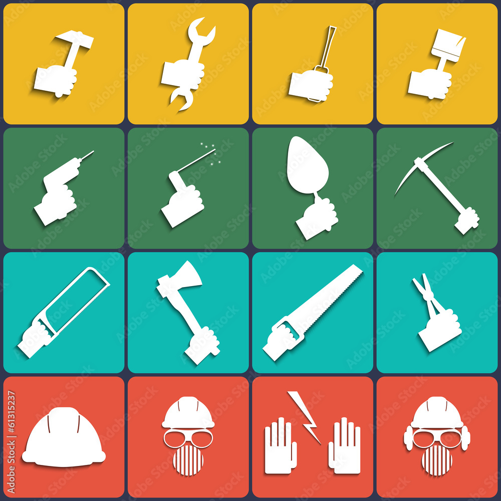 Hand tools icon set vector. Flat Design Hand tools icon set vector. Flat Design