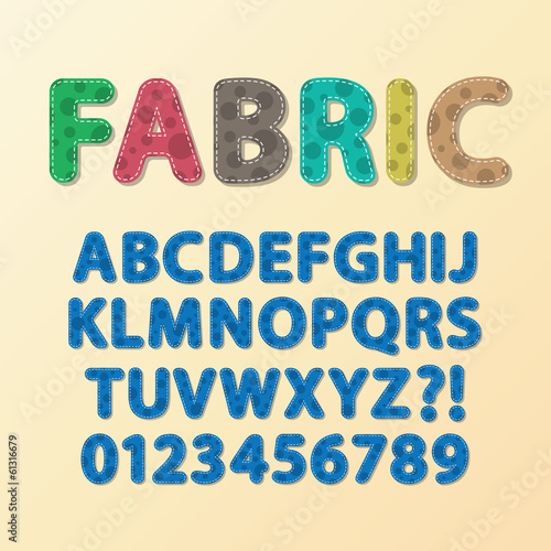 Abstract Rounded Fabric Font and Numbers, Eps 10 Vector, Editabl