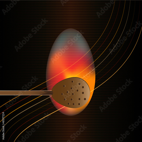 Burning match on a dark background for design