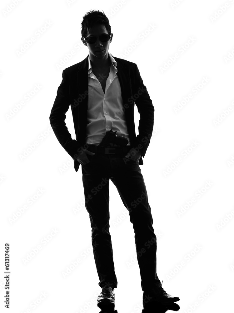 asian gunman killer standing silhouette asian gunman killer standing silhouette