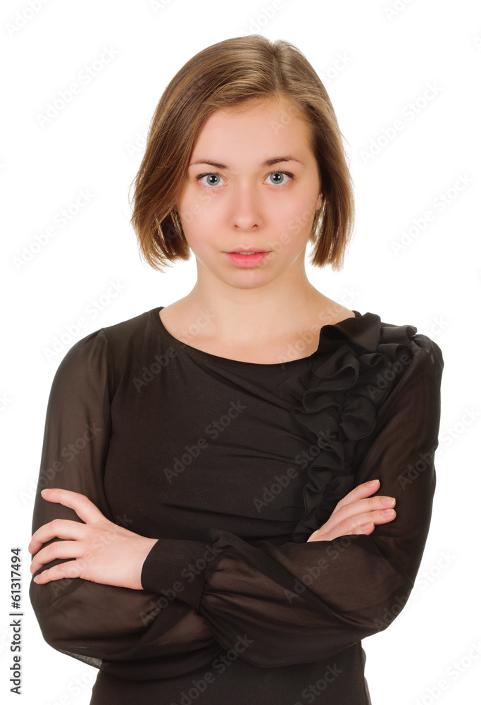 portrait of young woman on white background portrait of young woman on white background