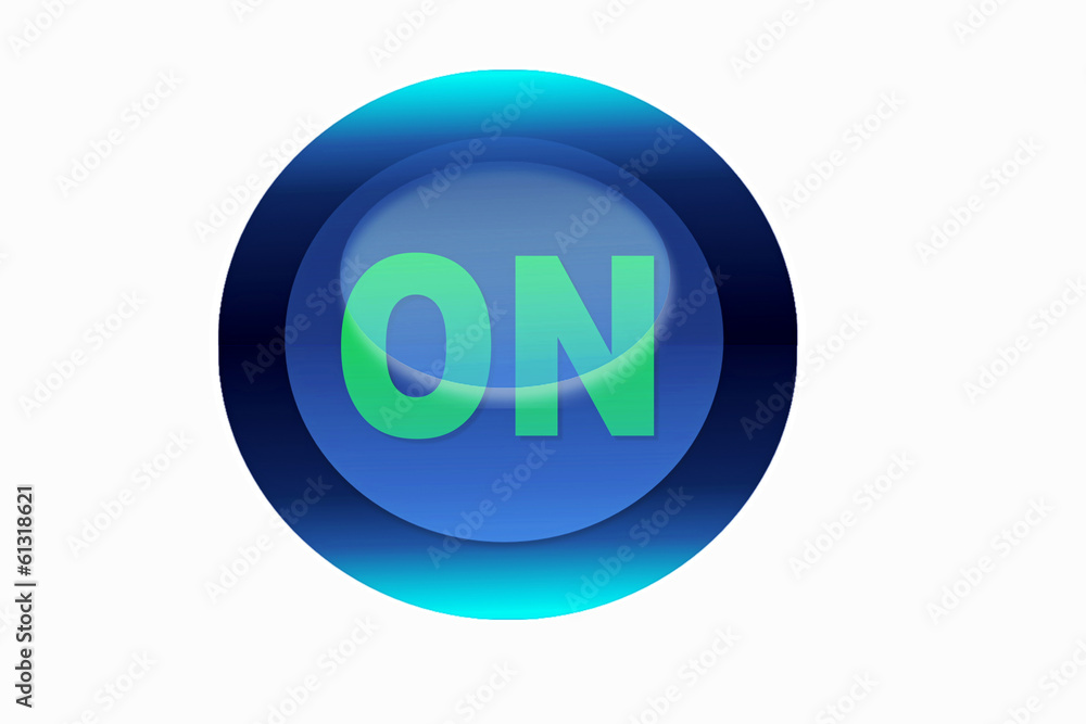 glossy blue button with on sign glossy blue button with on sign