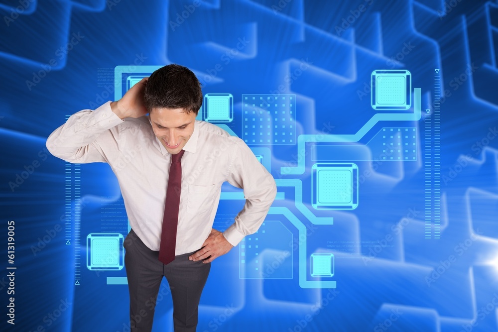 Composite image of thinking businessman scratching head Composite image of thinking businessman scratching head