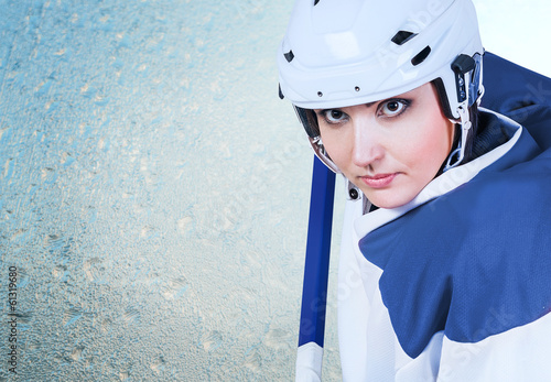 Photography Ice hockey female player fashion portrait ice background