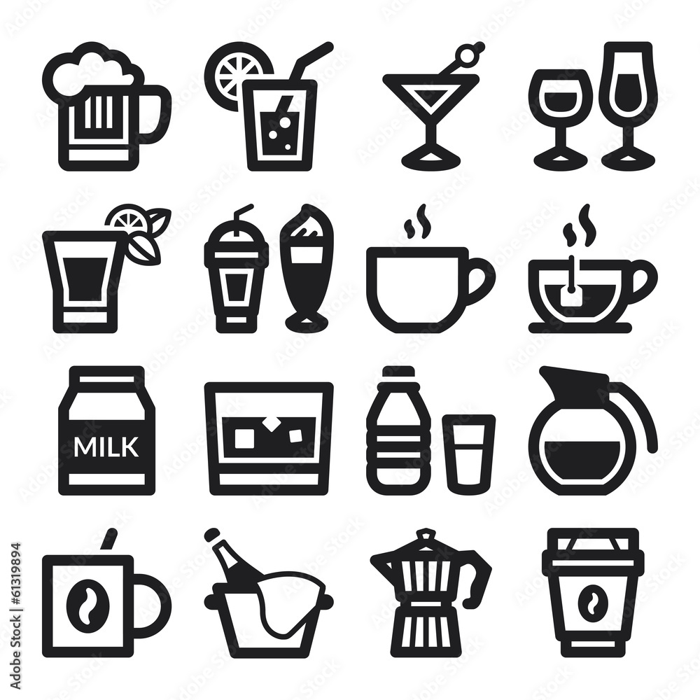 Beverage flat icons. Black Beverage flat icons. Black