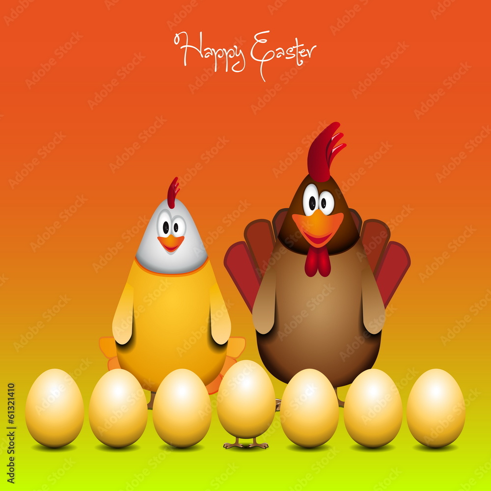 Happy Easter, Funny chicken family, vector card illustration Happy Easter, Funny chicken family, vector card illustration