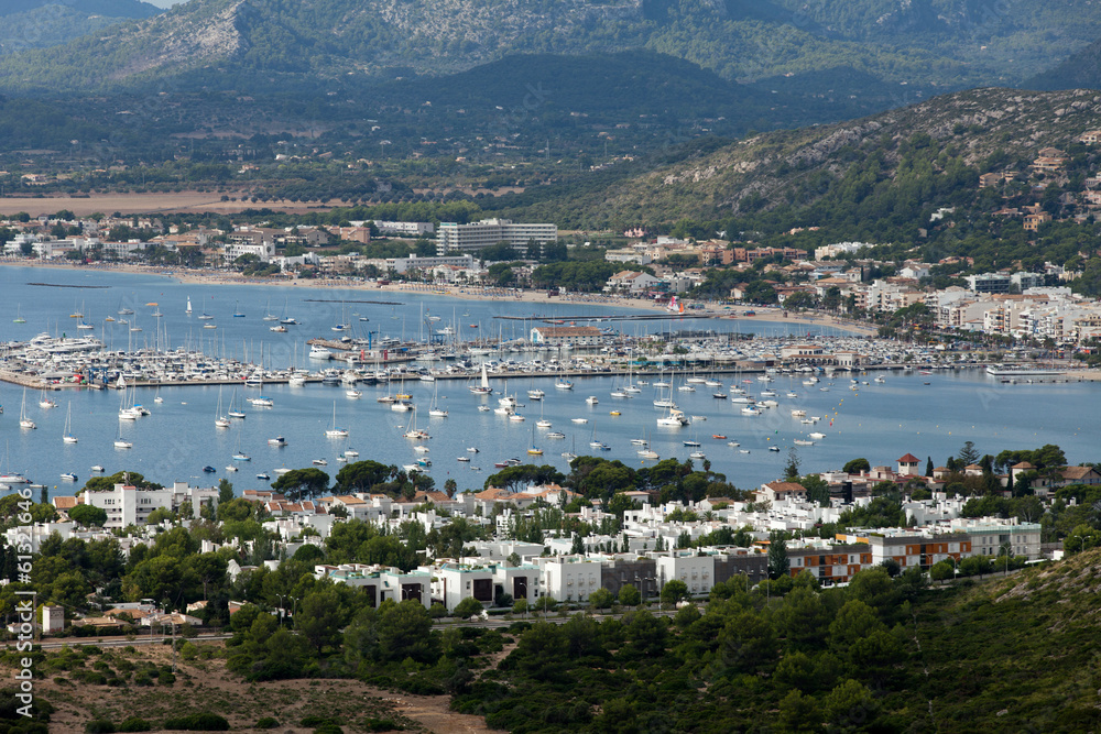 The panoramic view of Pollenca Port. Majorca, Spain